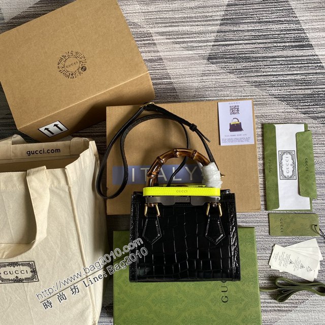 Gucci新款包包 古馳鱷魚紋牛皮竹節包 竹節提手雙G配件 Gucci迷你托特包 655661  ydg3297